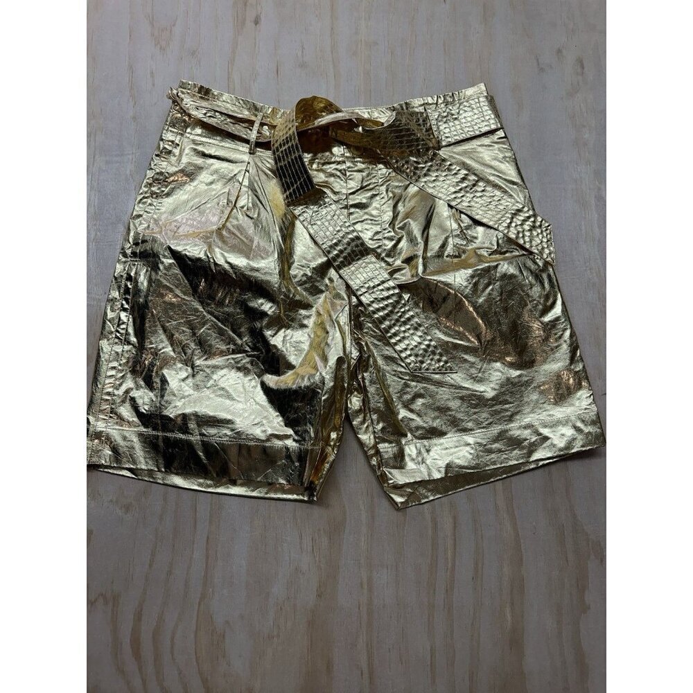 Antik Batik Lumi Short Gold Tie Waist NWTs $207 Metallic Hot Pants Disco Skating